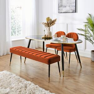 Sylvia Oval Dining Table with Sylvia Orange Velvet Dining Bench & Chairs
