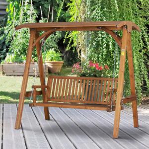 Outsunny 3 Seater Larch Wood Wooden Garden Swing Chair Seat Hammock Bench Lounger Wood