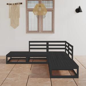 5 Piece Garden Lounge Set Black Solid Wood Pine