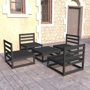 5 Piece Garden Lounge Set Black Solid Pinewood