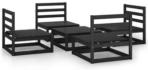 5 Piece Garden Lounge Set Black Solid Pinewood
