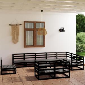 11 Piece Garden Lounge Set Black Solid Pinewood