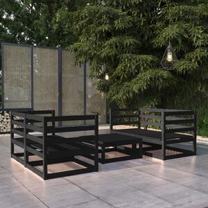 5 Piece Garden Lounge Set Black Solid Wood Pine