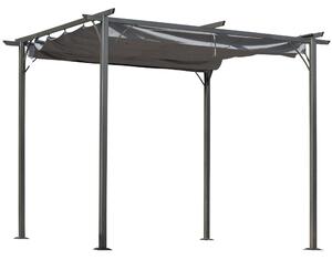 Outsunny Metal Pergola with Retractable Canopy, 3x3m Outdoor Garden Sun Shade Shelter, Marquee for BBQ Party, Grey