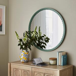 Remi Scalloped Round Wall Mirror Green