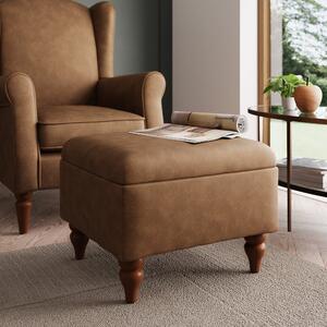 Oswald Mocha Faux Leather Storage Footstool Tapered Leg Brown