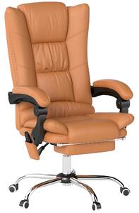 Vinsetto Vibration Massage Office Chair with Heat, PU Leather Computer Chair with Footrest, Armrest, Reclining Back, Light Brown