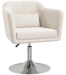 HOMCOM Modern Accent Chair with Swivel Base, Height Adjustable Arm Chair with Pillow for Living Room, Bedroom, Cream White