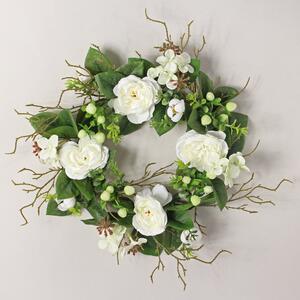 Artificial White Rose Wreath White/Green
