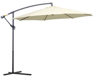 Outsunny Cantilever Parasol: 3m Patio Banana Hanging Umbrella, Crank & Tilt, 8 Ribs, Cross Base, Creamy White Aosom UK