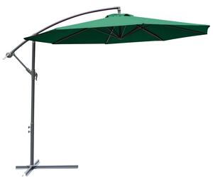 Outsunny Waterproof Banana Cantilever Parasol: 3m Hanging Umbrella with Crank & Cross Base, Outdoor Sun Shelter, Verdant Green Aosom UK
