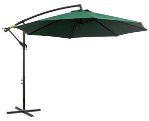 Outsunny 3m Commercial Parasol, Hanging Banana Canopy with Crank Handle, 8 Ribs & Cross Base for Outdoor Sun Shade, Dark Green Aosom UK