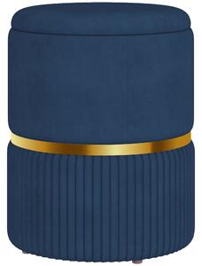 HOMCOM Round Ottoman Stool with Storage, Velvet-feel Fabric Pouffe, Padded Seat Foot Stool, Blue