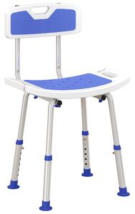 HOMCOM Shower Stool with Backrest, Height Adjustable Shower Chair with Anti-slip Foot Pads, Shower Head Holder, Blue Aosom UK