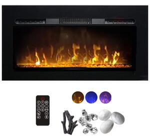 Wall Mounted Electric Fires, Free Standing, Incorporated ElectricSun Paula Glass XS Black, 10 Colour, with Sound Effect, with APP, L102xH45x16cm