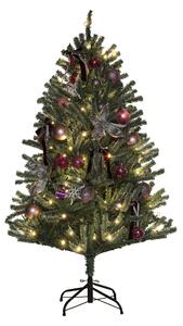 HOMCOM Pre Lit Xmas Tree, 5ft Artificial Prelit Christmas Tree with Warm White LED Lights, Metal Stand, Xmas Tree with Purple Ornaments Aosom UK