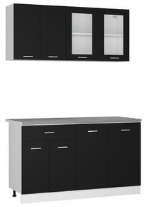 4 Piece Kitchen Cabinet Set with Worktop Black Engineered Wood