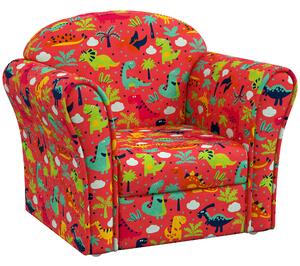 AIYAPLAY Kids Armchair with Dinosaur Design, Wooden Frame, for Bedroom, Playroom, Kids Room, Red