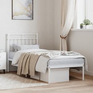 Metal Bed Frame with Headboard White 75x190 cm