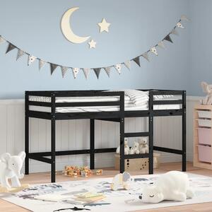 Kids' Loft Bed with Ladder Black 90x190 cm Solid Wood Pine
