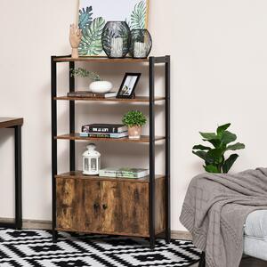 HOMCOM Industrial Bookshelf, Storage Cabinet with 3-Tier with Doors, for Home Office, Living Room Rustic Brown