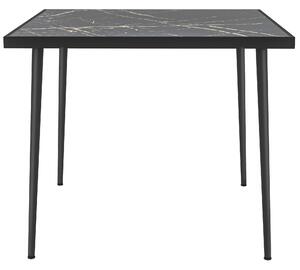 Outsunny Outdoor Dining Table for Four, Square with Marble Effect Tempered Glass Top, Steel Frame, Black