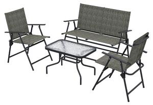 Outsunny Patio Seating Set with Breathable Mesh Fabric, Foldable Armchairs, Loveseat & Glass Top Table, Mixed Brown