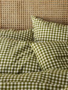 Botanical Green Gingham Linen Blend Pillowcases (Pair) | Square | Piglet in Bed