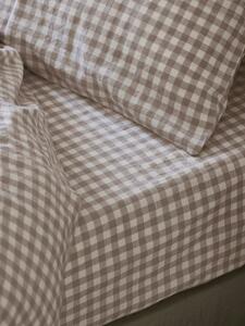 Mushroom Gingham Linen Blend Fitted Sheet | Single | Piglet in Bed