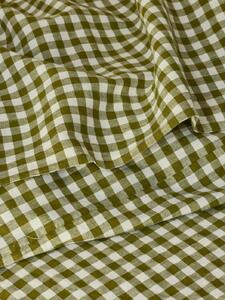 Botanical Green Gingham 100% Linen Flat Sheet | Single | Piglet in Bed