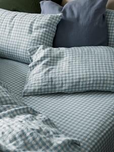 Warm Blue Gingham Linen Blend Fitted Sheet | Double | Piglet in Bed