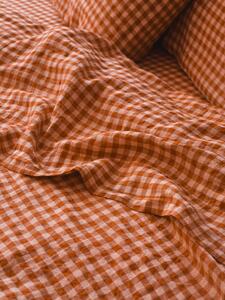 Cinnamon & Peach Colour Drenched Gingham Linen Blend Flat Sheet | Single | Piglet in Bed