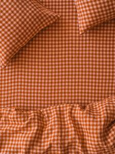 Cinnamon & Peach Colour Drenched Gingham 100% Linen Fitted Sheet | Single | Piglet in Bed