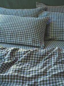 Fern Green & Dusk Blue Colour Drenched Gingham Linen Blend Pillowcases (Pair) | Standard | Piglet in Bed