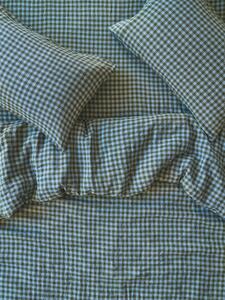 Fern Green & Dusk Blue Colour Drenched Gingham Linen Blend Duvet Cover | Single | Piglet in Bed