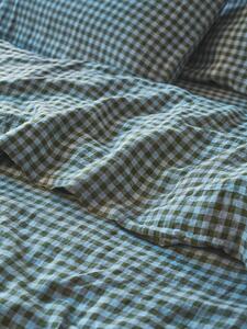 Fern Green & Dusk Blue Colour Drenched Gingham Linen Blend Flat Sheet | Single | Piglet in Bed