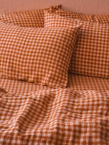 Cinnamon & Peach Colour Drenched Gingham Linen Blend Pillowcases (Pair) | Standard | Piglet in Bed