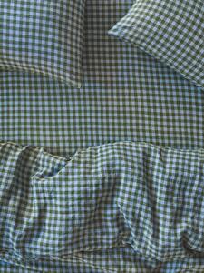 Fern Green & Dusk Blue Colour Drenched Gingham Linen Blend Fitted Sheet | Double | Piglet in Bed