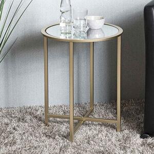 Chatham Large Round Metal End Table With Glass Top In Gold