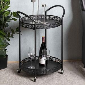 Georgetown Round Metal 2 Serving Bar Trolley In Black