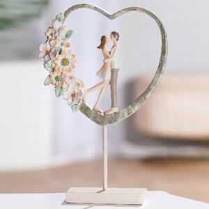 Carnation Synthetic Resin Couple Heart Sculpture In Cream And Pink