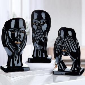 Ocala Ceramics 3 Head Figures Sculpture In Black And Gold