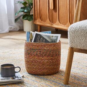 Large Round Multicoloured Seagrass Basket Multicoloured