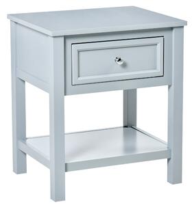 HOMCOM Bedside End Table Nightstand w/ Drawer Open Shelf Table Top Metal Handle Classic Home Stylish Furniture Grey