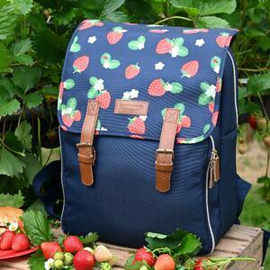 Strawberries & Cream Insulated 4 Person Floral Picnic Backpack Set Blue
