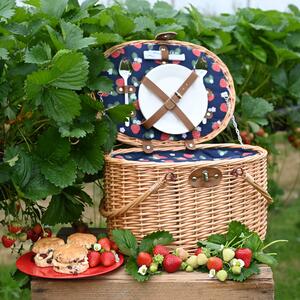Strawberries & Cream 2 Person Insulated Wicker Picnic Basket Set Brown