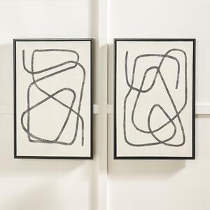 Set of 2 Black Squiggle Print Framed Canvases Beige