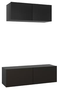 2 Piece TV Cabinet Set Black Engineered Wood