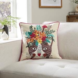 Cat Embroidered Cushion MultiColoured