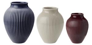 Knabstrup Keramik Knabstrup vase ribbed 3-pack Berry-sand-dark blue